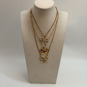 Designer Gold Bow Pendant Necklace Set
